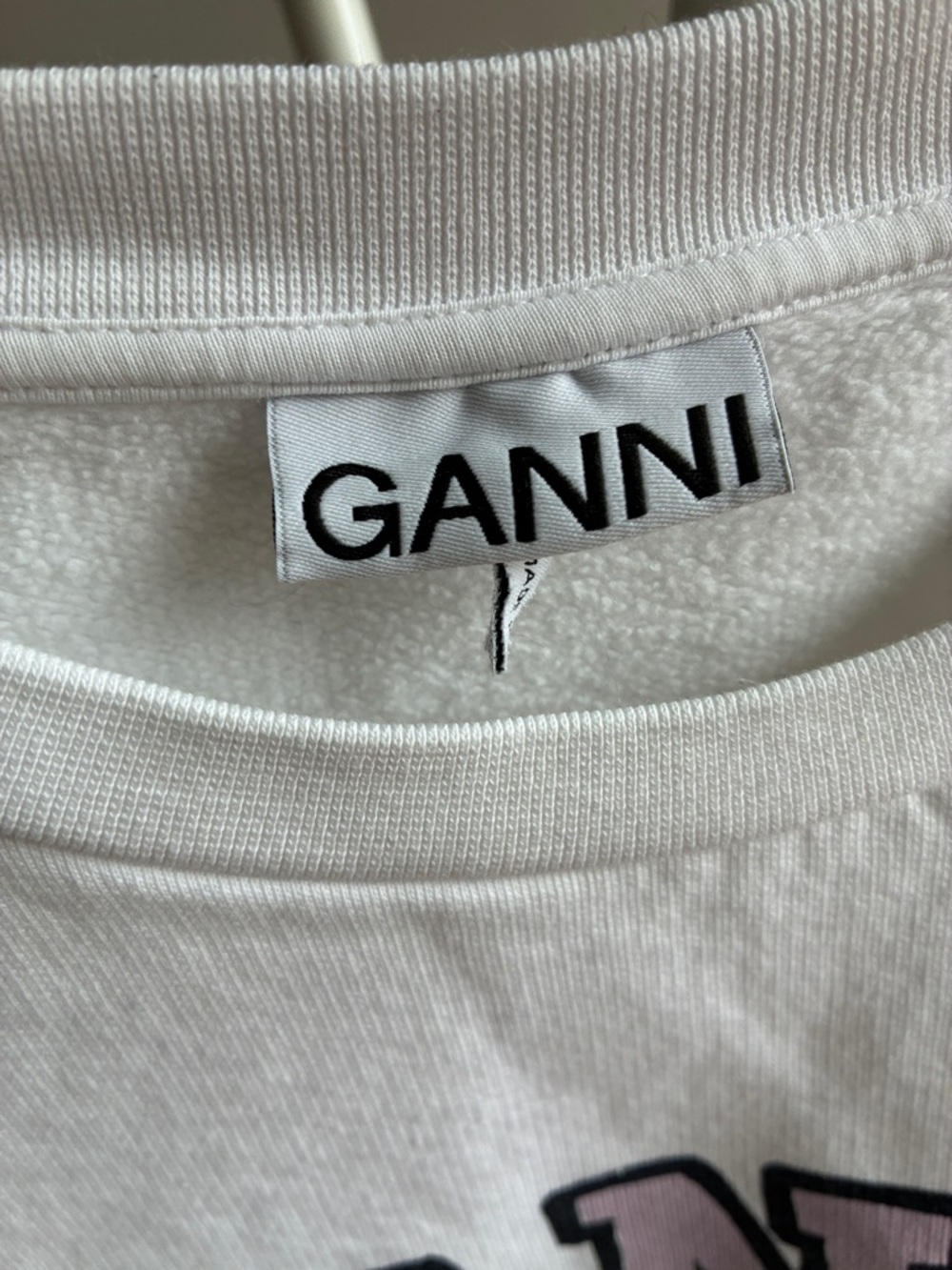 Ganni White Sweatshirt with Pink Logo and Green Graphic - Picture 2 of 5